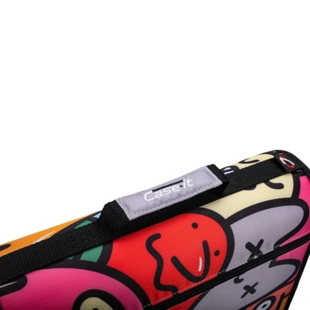 Case-it 3-Ring Zipper Binder Multi-Color Doodle Monster Print Expandable 2 inch